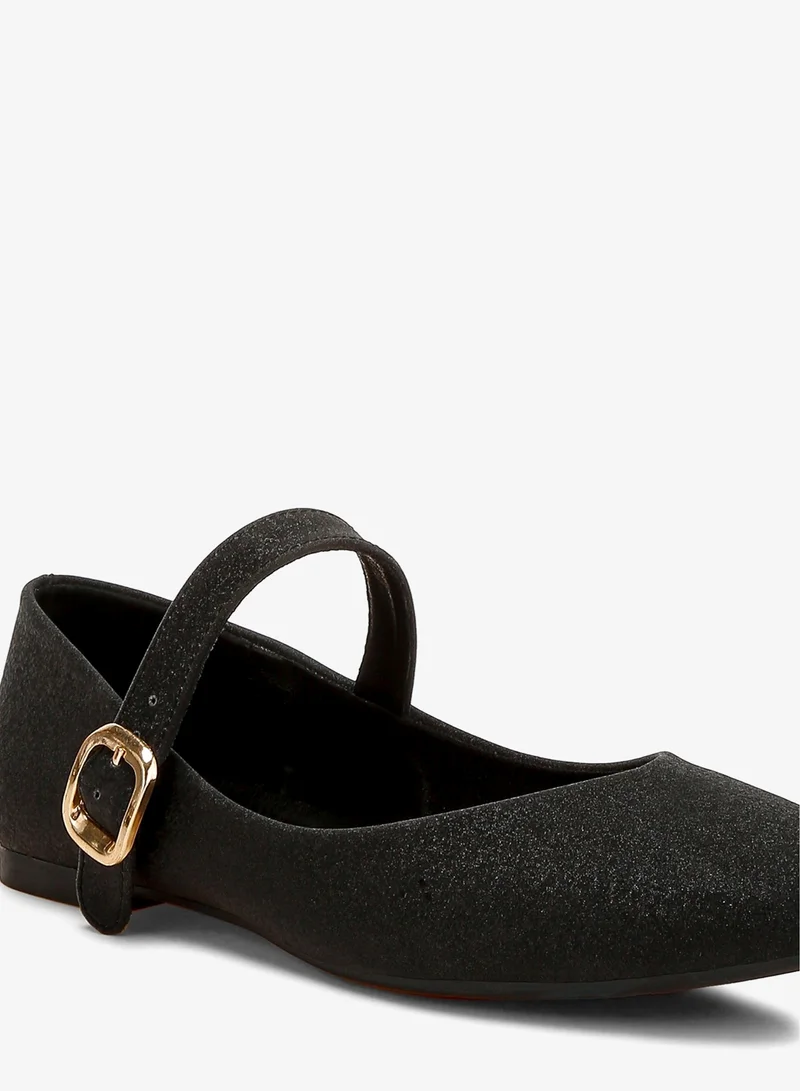 London Rag Glitter Pin Buckle Ballerinas in Black
