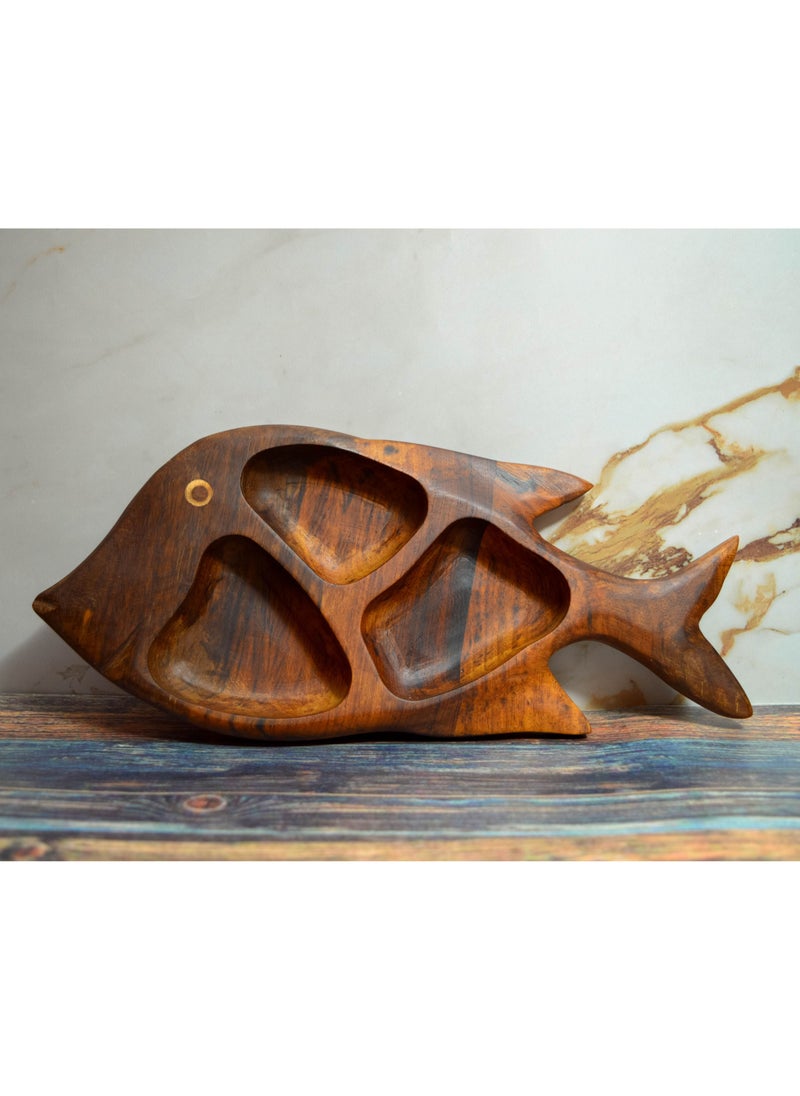 Egypt Antiques Children's food or snack dish in the form of a hand-made wood fish, 100% natural colors,  - Image 1