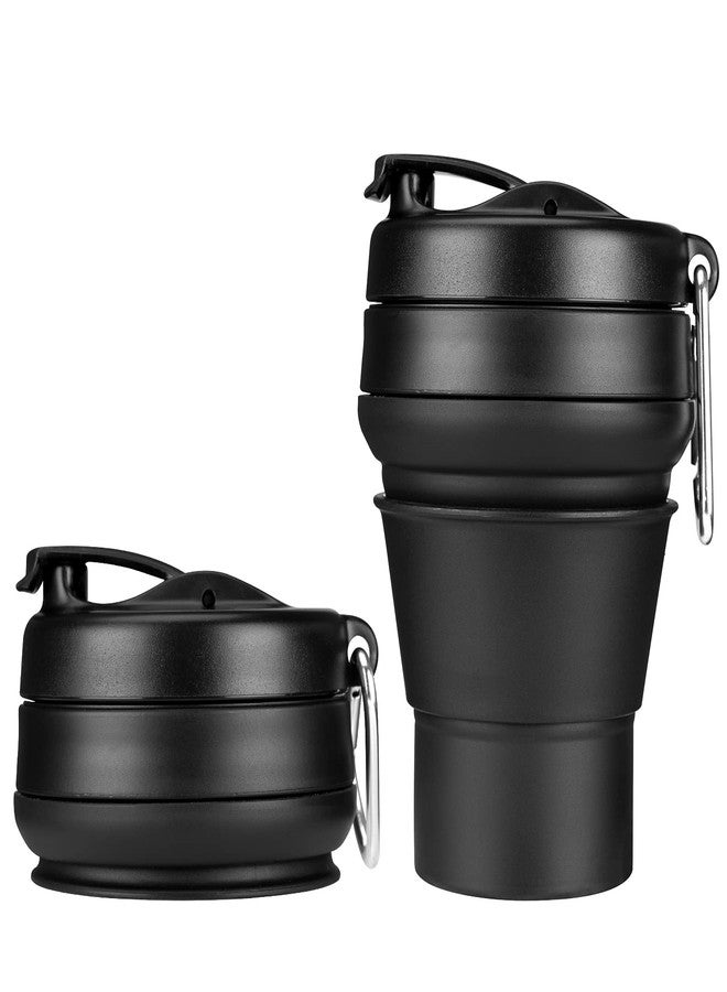 EASYXQ Collapsible Coffee Cup, 16 OZ 480ml Silicone Folding Camping Cup, Leak Proof BPA Free Portable Cup, Travel mug with Lids for hiking (Black) - Image 1