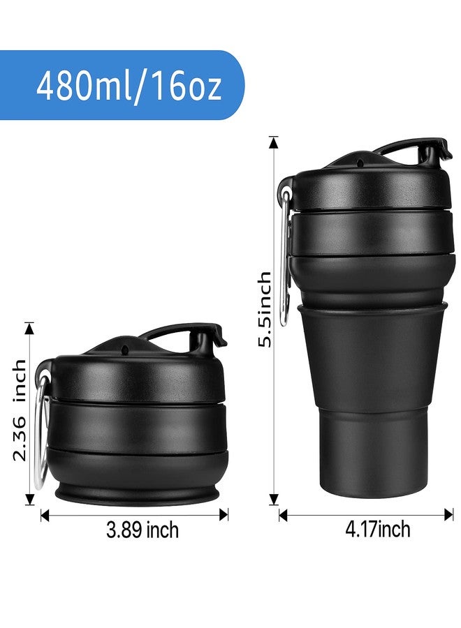 EASYXQ Collapsible Coffee Cup, 16 OZ 480ml Silicone Folding Camping Cup, Leak Proof BPA Free Portable Cup, Travel mug with Lids for hiking (Black) - Image 2