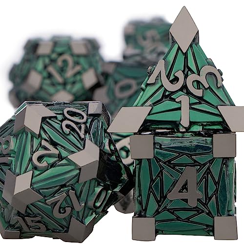 ORIFANTOU 7PCS Metal DND Dice Set with Box Debris RPG Green D and D Dice for use with DD Tabletop Games Role Playing Game Polyhedral Dice Set D20 D12 D10 D8 D6 D4 - Image 5