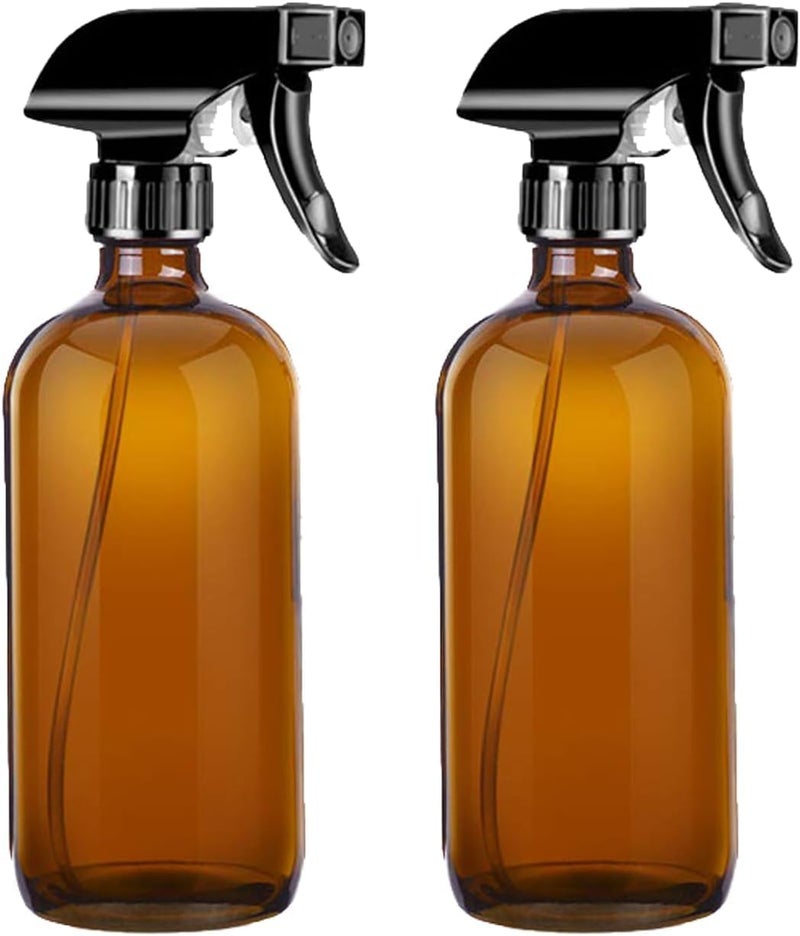 Fohome Empty Amber Glass Spray Bottle, 2 Pack Refillable Empty Spray Bottle for Essential Oils, Plants, Cleaning Solutions, Hair Mister - Refillable Container with Mist and Stream Setting (500 ML) - Image 1
