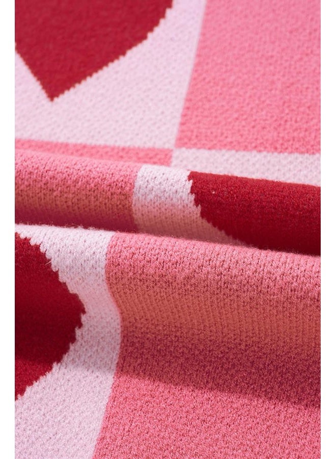 KevaMolly Womens Valentines Sweater Heart and Bow Pattern Knitted Loose Fit Valentine Cute Sweater Top, Pink Plaid, 1X - Image 5