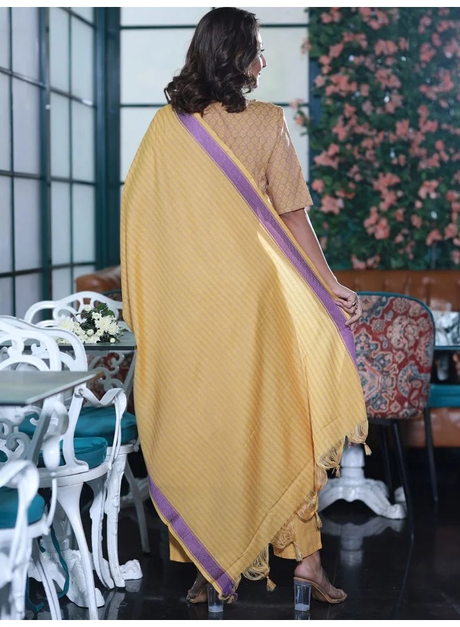 AKS AKS Geometric Printed Round Neck Regular A-Line Kurta With Trousers & Dupatta