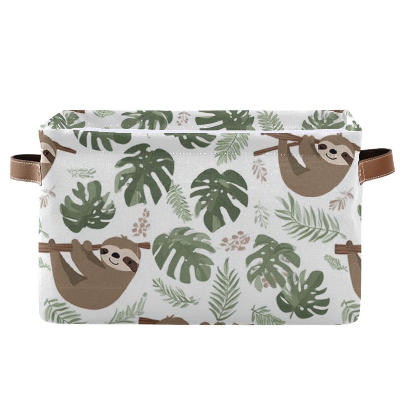 Aslsiy Storage Basket Sloth Tropical Leaves Nursery Bins Baby Box Canvas Clothes Shelf Basket Laundry Hamper Gift Basket for Home Closet 1 Pcs - Image 1