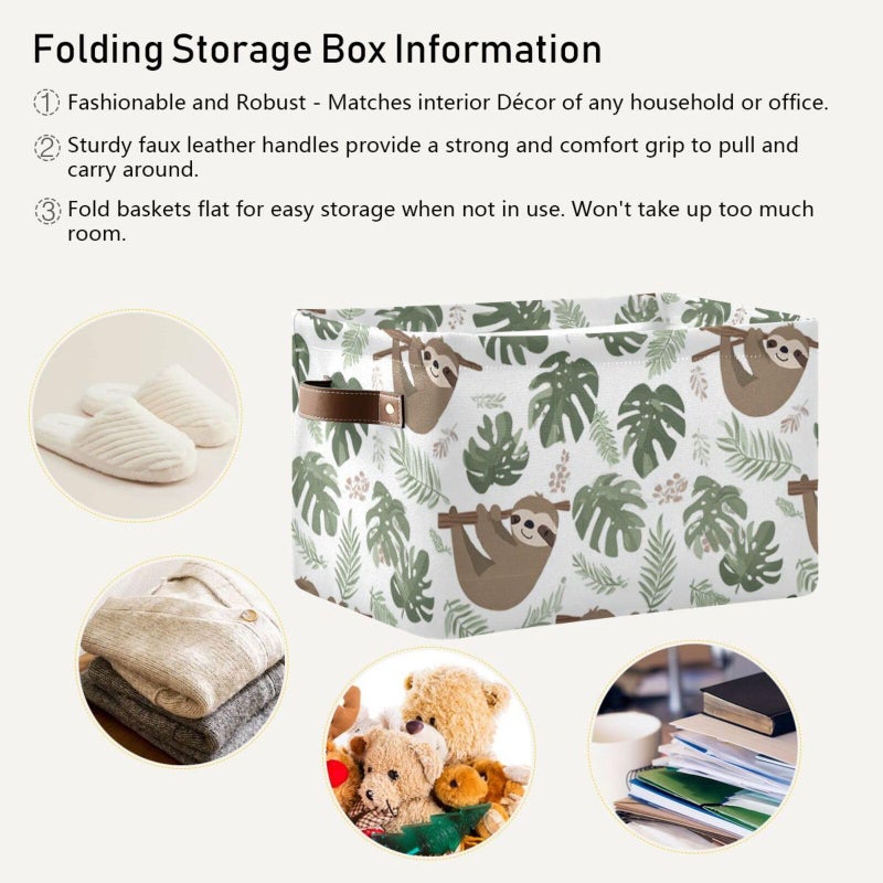 Aslsiy Storage Basket Sloth Tropical Leaves Nursery Bins Baby Box Canvas Clothes Shelf Basket Laundry Hamper Gift Basket for Home Closet 1 Pcs - Image 5