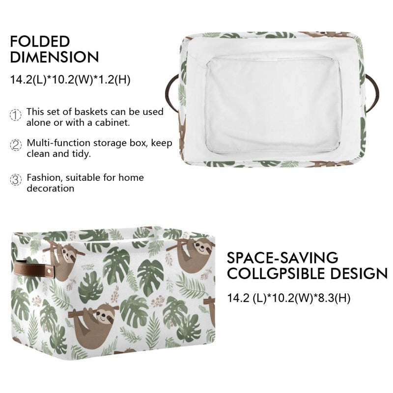 Aslsiy Storage Basket Sloth Tropical Leaves Nursery Bins Baby Box Canvas Clothes Shelf Basket Laundry Hamper Gift Basket for Home Closet 1 Pcs - Image 2
