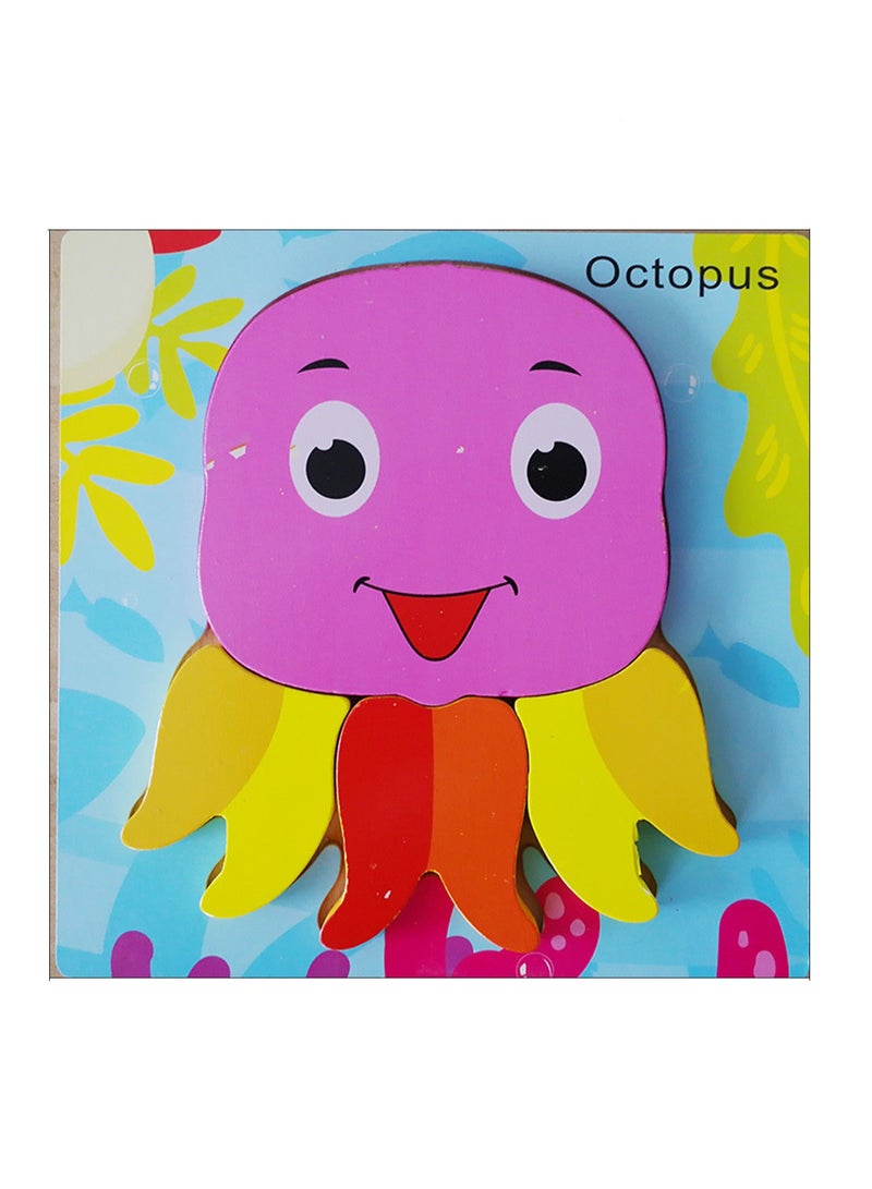 أحجيات الصور المقطوعة على شكل أخطبوط كرتوني خشبي تعليمي للأطفال، حقيبة هدايا مناسبة - Image 1