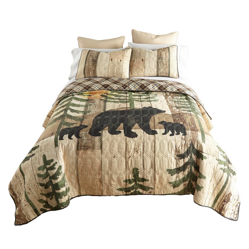 Donna Sharp Donna Sharp Queen Bedding Set  3 Piece  Painted Bear Lodge Quilt Set with Queen Quilt and Two Standard Pillow Shams  Machine Washable 