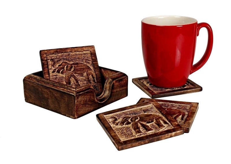 storeindya Coaster Set of 4 Handcrafted for Drinks & Dining. Handcrafted Elephant Design Tabletop for Home Decor. Kitchen Accessories. - Image 4