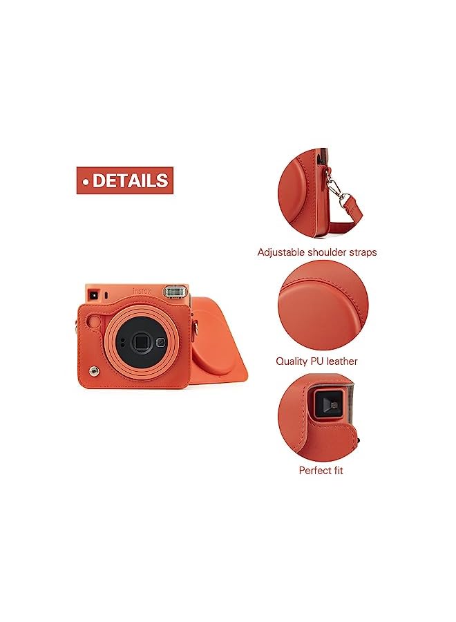 Zaboon SQ1 Case - Protective Case for  Instax Square SQ1 Instant Camera - PU Leather Cover with Adjustable Shoulder Strap - Orange - Image 3
