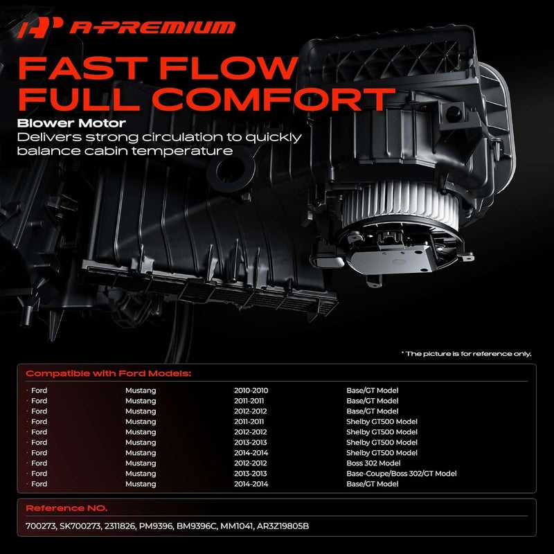 A-Premium Front HVAC A/C Heater Blower Motor Compatible with Ford 2010 2011 2012 2013 2014 Mustang, with Fan Cage - Image 2