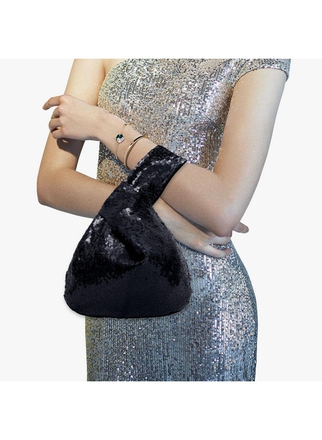 SquarePie Sequin Wrist Bag Phone Wallet Handbag Portable Organizer Pouch Black - Image 1