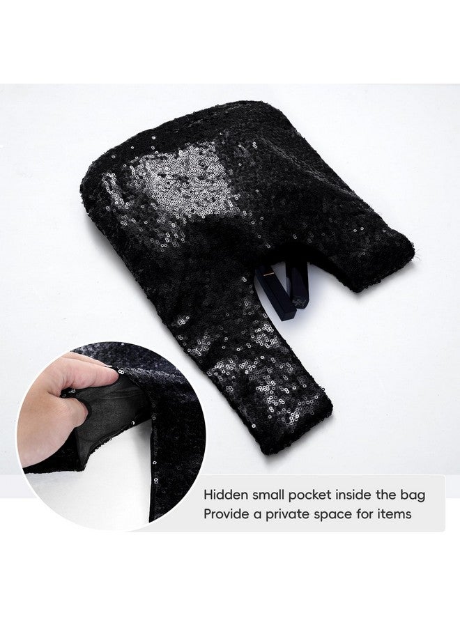 SquarePie Sequin Wrist Bag Phone Wallet Handbag Portable Organizer Pouch Black - Image 4