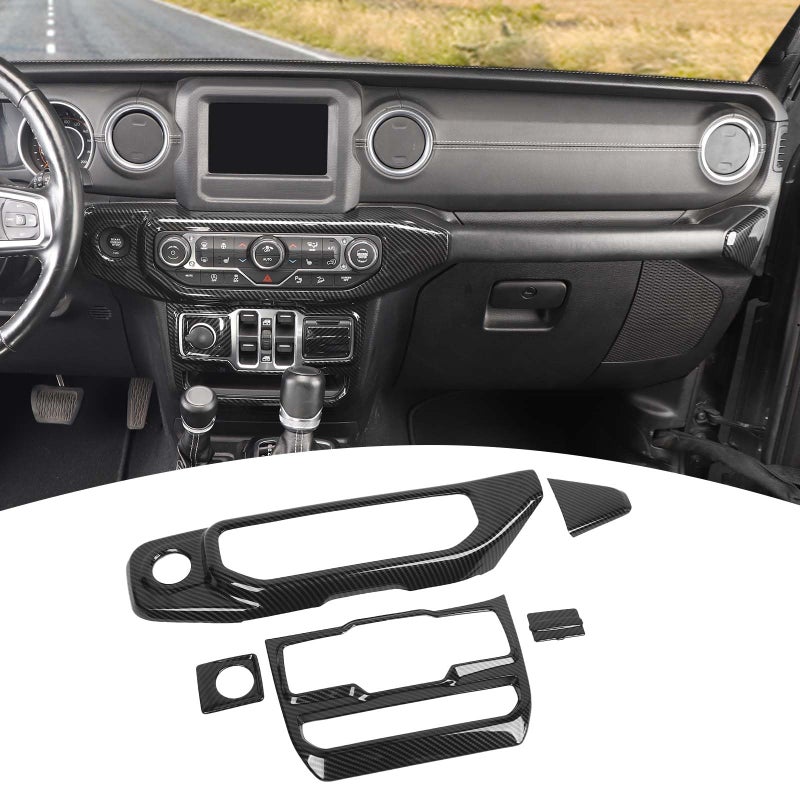 PDKLIN for Jeep JL Center Console Dashboard AC Control Panel Trim Cover for 20182023 Jeep Wrangler JL JLU for Jeep Gladiator JT 20202023 Black Carbon Fiber Interior Accessories 5pcs