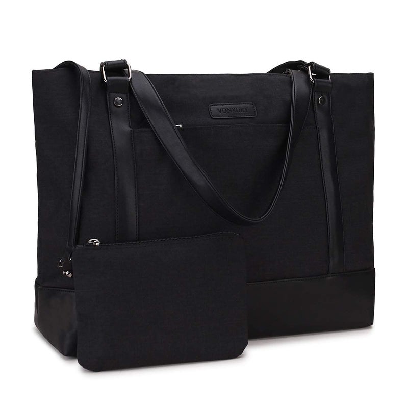 VX VONXURY Laptop Tote Bag for Women, 15.6 Inch Laptop Water Resistant Shoulder Bag Large Handbag with Small Purse for Work,School,Shopping, Beach Black - Image 1