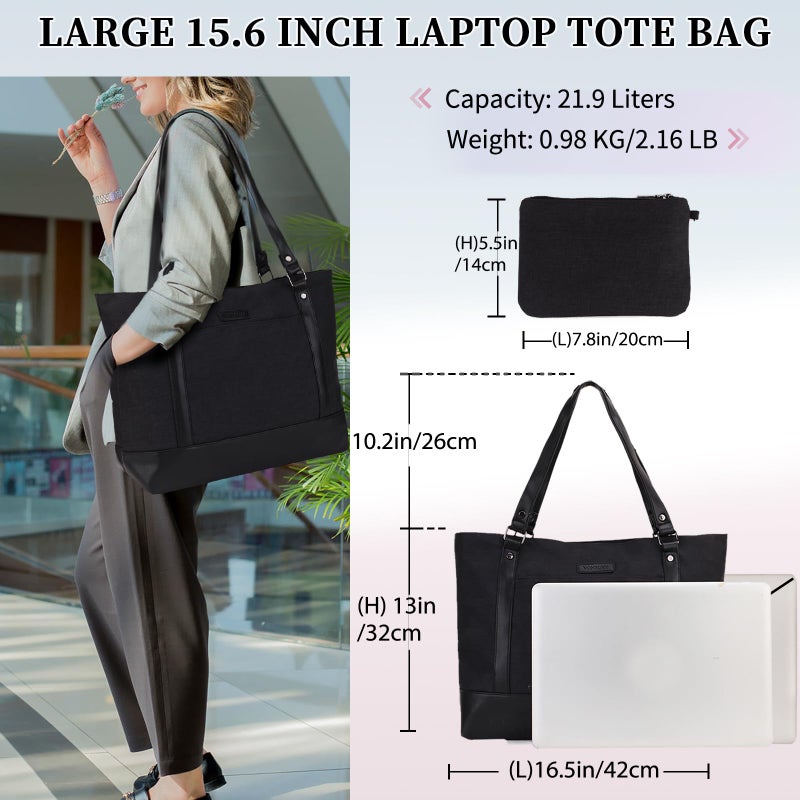 VX VONXURY Laptop Tote Bag for Women, 15.6 Inch Laptop Water Resistant Shoulder Bag Large Handbag with Small Purse for Work,School,Shopping, Beach Black - Image 2