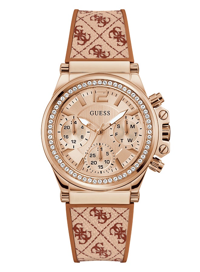 GUESS P RS GLD CS W/ CRYS / SUN RS GLD MF DL / OAT MILK LOGO LTR / BRWN SILICONE STRP - Image 1