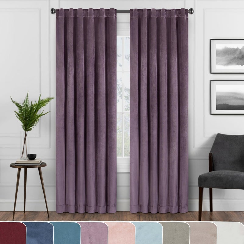 ستائر هاربر المخملية من إكليبس بحلقات للغرفة - لوحة واحدة 50 بوصة × 84 بوصة - برقوق