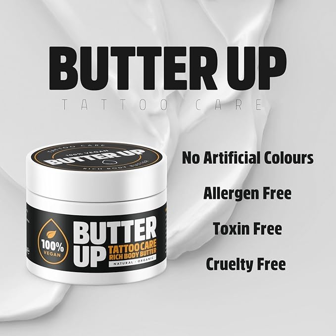 Butter Up Tattoo Aftercare Heals Brightens Tattoos Vegan Natural Organic Cruelty Free Rich Creamy Body Butter 100ml - Image 3