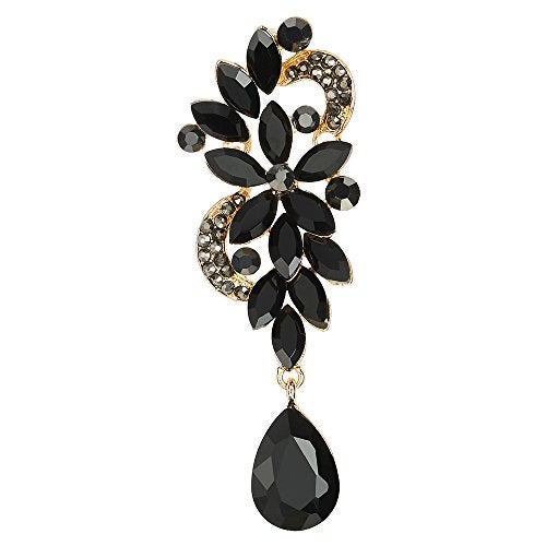 COOLSTEELANDBEYOND LARGE AND LONG Art Deco Black Rhinestone Crystal Cluster Chandelier Floral Teardrop Dangle Statement Earrings - Image 2