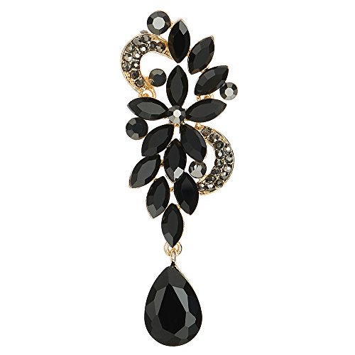 COOLSTEELANDBEYOND LARGE AND LONG Art Deco Black Rhinestone Crystal Cluster Chandelier Floral Teardrop Dangle Statement Earrings - Image 3