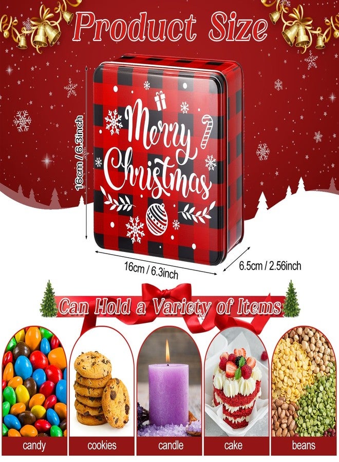 Tandefio 6 Pcs Christmas Cookie Tins with Lids, 6.3 inch Metal Cookie Tins Jar Storage Container Square Candy Storage Gift Giving Box Candy Boxes for Christmas Holiday Treat Cakes - Image 2