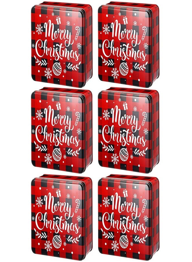 Tandefio 6 Pcs Christmas Cookie Tins with Lids, 6.3 inch Metal Cookie Tins Jar Storage Container Square Candy Storage Gift Giving Box Candy Boxes for Christmas Holiday Treat Cakes - Image 1