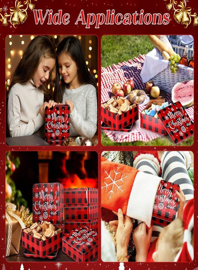 Tandefio 6 Pcs Christmas Cookie Tins with Lids, 6.3 inch Metal Cookie Tins Jar Storage Container Square Candy Storage Gift Giving Box Candy Boxes for Christmas Holiday Treat Cakes - Image 5