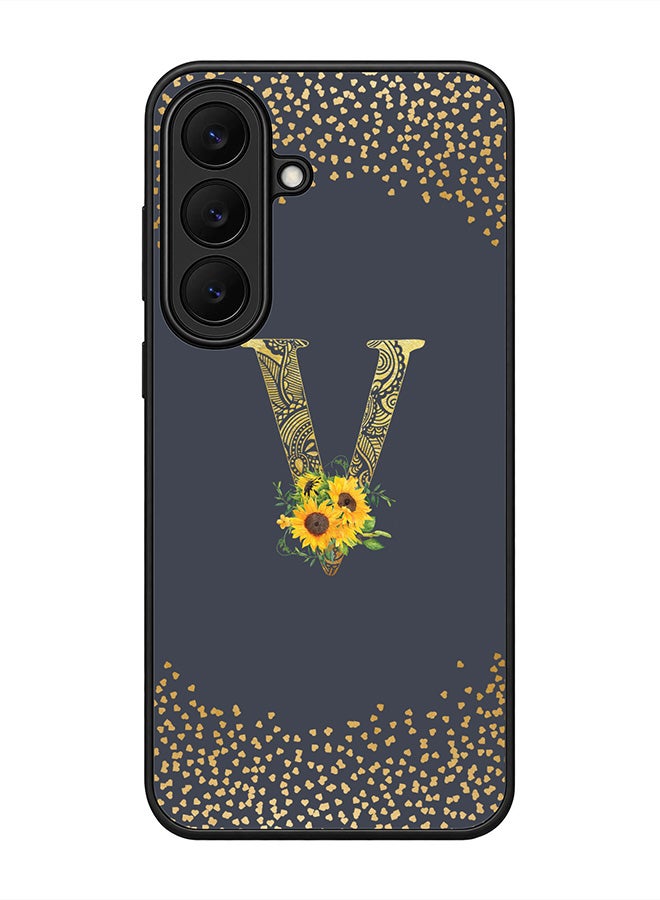 Stylizedd Rugged Case for Samsung Galaxy S26 FE- Slim Fit Hybrid Rubber Cover Sunflower Monogram - V (Grey)