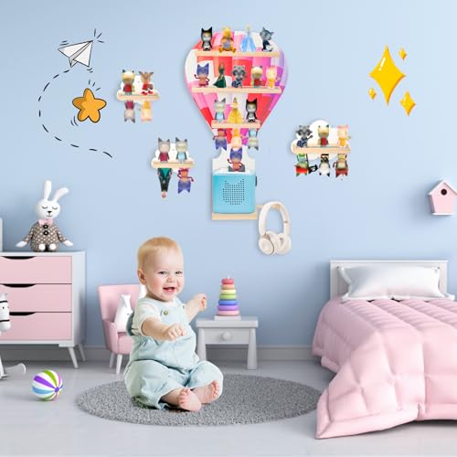 Taladad for Toniebox 2 and Toniebox 1 Tonie Shelf Wall Mounted Set of 4 (Balloons and 3 Cloud),Tonies Figures Tonies Storage,Magnetic Wooden Floating Shelves Compatible with Tonie box Player Character - Image 2