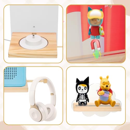 Taladad for Toniebox 2 and Toniebox 1 Tonie Shelf Wall Mounted Set of 4 (Balloons and 3 Cloud),Tonies Figures Tonies Storage,Magnetic Wooden Floating Shelves Compatible with Tonie box Player Character - Image 5