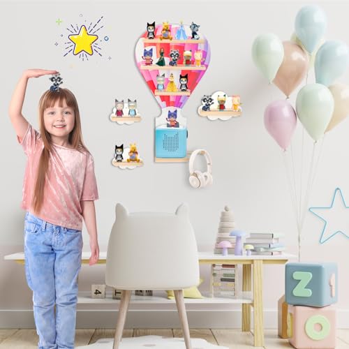 Taladad for Toniebox 2 and Toniebox 1 Tonie Shelf Wall Mounted Set of 4 (Balloons and 3 Cloud),Tonies Figures Tonies Storage,Magnetic Wooden Floating Shelves Compatible with Tonie box Player Character - Image 4