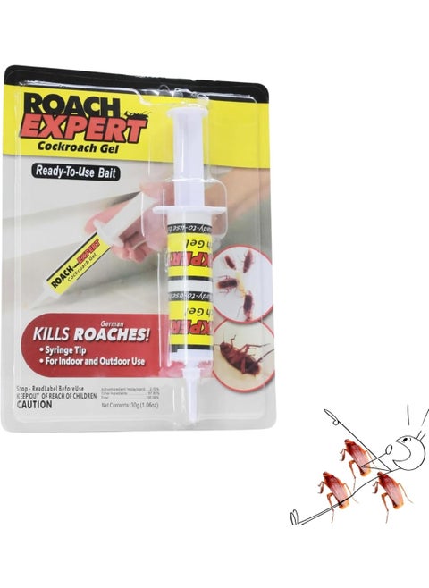 Roach Expert Cockroach Gel Bait – 30g Ready-to-Use Roach Killer with Syringe Applicator for Indoor & Outdoor Use