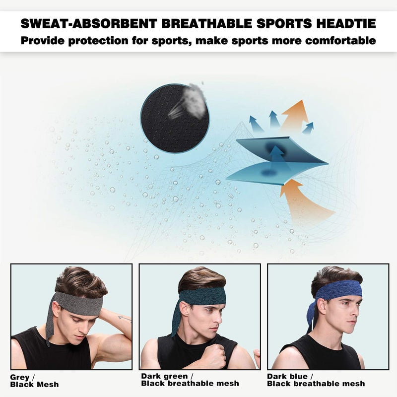 Braylin Headbands for Men, 3-Pack Men's Head-Ties, Breathable Headbands for Tennis, Running, Sweat-Wicking Non Slip - Image 2