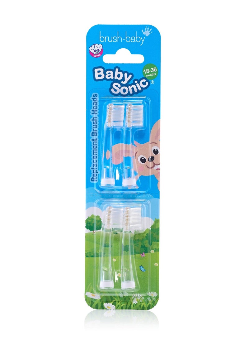 Brush-Baby Baby Sonic Electric Toothbrush Replacement Heads | LED Light | Pack of 4 | 18–36 Months - Image 1
