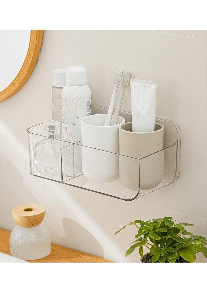 Generic Wall Mount Storage Organizer, Clear Storage Box Holder Basket with 2 Compartments, No Drilling, Hang on Walls or Doors for Kitchen, Cabinet, Bathroom, Bedroom, Office  - Image 1