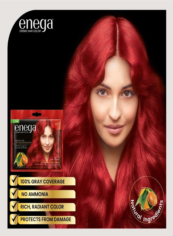 Enega No Ammonia Grey Coverage Long Lasting Creme Hair Color with Argan Oil & Green Tea Extract (Pack of 5, FLAME RED) - Image 2