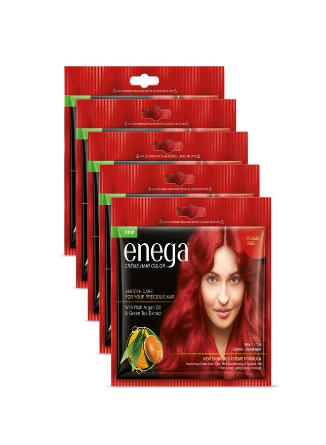 Enega No Ammonia Grey Coverage Long Lasting Creme Hair Color with Argan Oil & Green Tea Extract (Pack of 5, FLAME RED) - Image 1