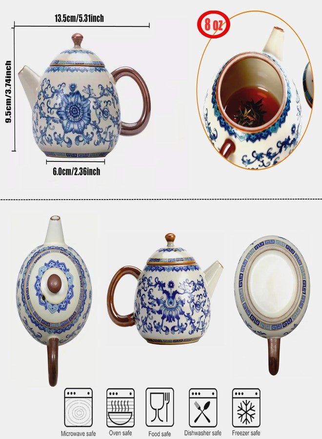 CmengAo Handmade Blue and White Porcelain Kung Fu Teapot, Ru Kiln Crackle Glaze Ceramic Tea Pot with Tassel Gift Box for Zen Tea Ceremony, Home Decor & Festival Present (8 oz) - Image 3