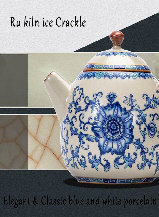 CmengAo Handmade Blue and White Porcelain Kung Fu Teapot, Ru Kiln Crackle Glaze Ceramic Tea Pot with Tassel Gift Box for Zen Tea Ceremony, Home Decor & Festival Present (8 oz) - Image 4