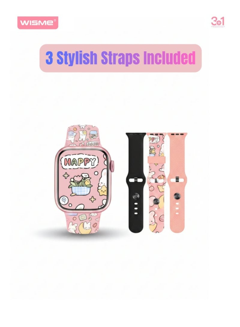 Wisme X66 Mini Smart Watch for Women, Girls & Kids – AMOLED HD Touch Display, Bluetooth Smartwatch with 3 Interchangeable Straps, Stylish Pink Fitness Tracker, Long Battery Life, Multi-Sport Modes & Daily Health Monitoring - Image 2