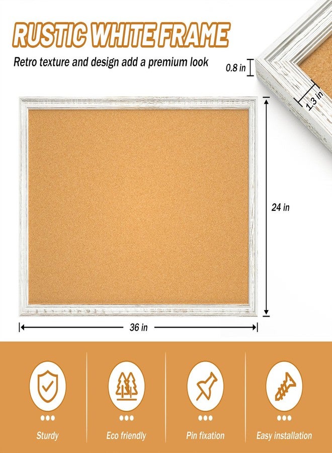 Enayplon White Cork Board for Wall, 36 x 24 inches Decorative Bulletin Board, Rustic Wooden Frame Pin Board for Office, Dorm, Home Decor - Image 3