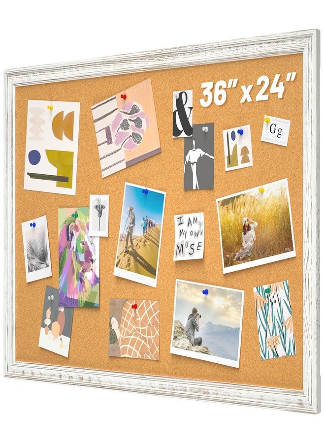 Enayplon White Cork Board for Wall, 36 x 24 inches Decorative Bulletin Board, Rustic Wooden Frame Pin Board for Office, Dorm, Home Decor - Image 1