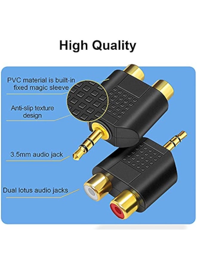 2 PCS Audio Splitter 3.5MM to RCA Splitter Adapter Gold Plated 3.5 mm TRS to Dual RCA Female Jack Y Plug Audio Converter Headphone to Rca Audio Connectors For Mobile Phone Computer - Image 2