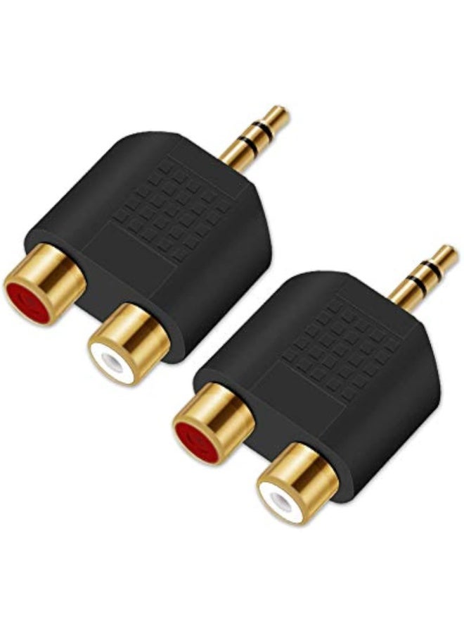 2 PCS Audio Splitter 3.5MM to RCA Splitter Adapter Gold Plated 3.5 mm TRS to Dual RCA Female Jack Y Plug Audio Converter Headphone to Rca Audio Connectors For Mobile Phone Computer - Image 1