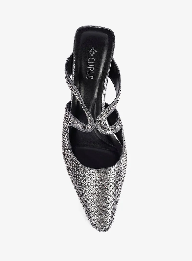 Cuple Pewter Ladies  Slip-On Mules embellished for Women | Best Price UAE