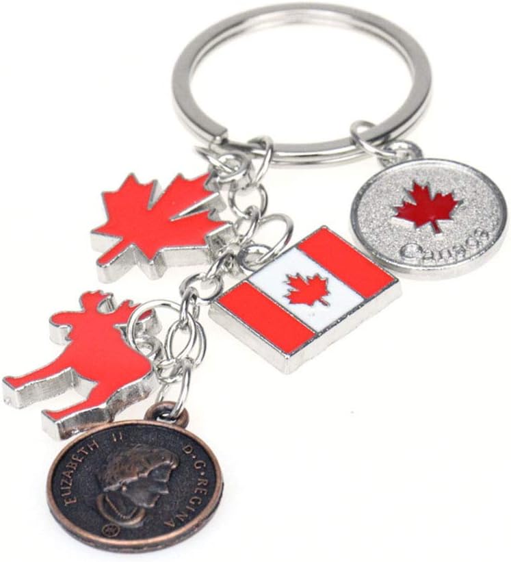 سلسلة مفاتيح علم كندا 2 قطعة حلقة مفتاح ورق القيقب قلادة حقيبة هدية للبالغين والأطفال - Image 5