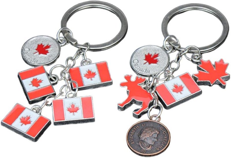 سلسلة مفاتيح علم كندا 2 قطعة حلقة مفتاح ورق القيقب قلادة حقيبة هدية للبالغين والأطفال - Image 2