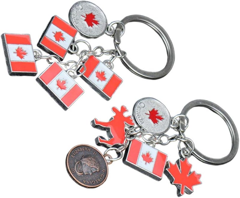 سلسلة مفاتيح علم كندا 2 قطعة حلقة مفتاح ورق القيقب قلادة حقيبة هدية للبالغين والأطفال - Image 3